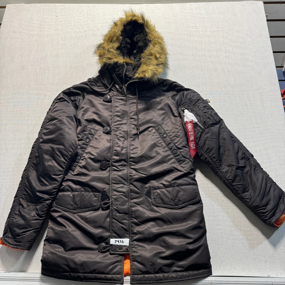 Alpha Industries N-3B Slim Fit Parka Mens Sz XS Brown Snorkel Coat